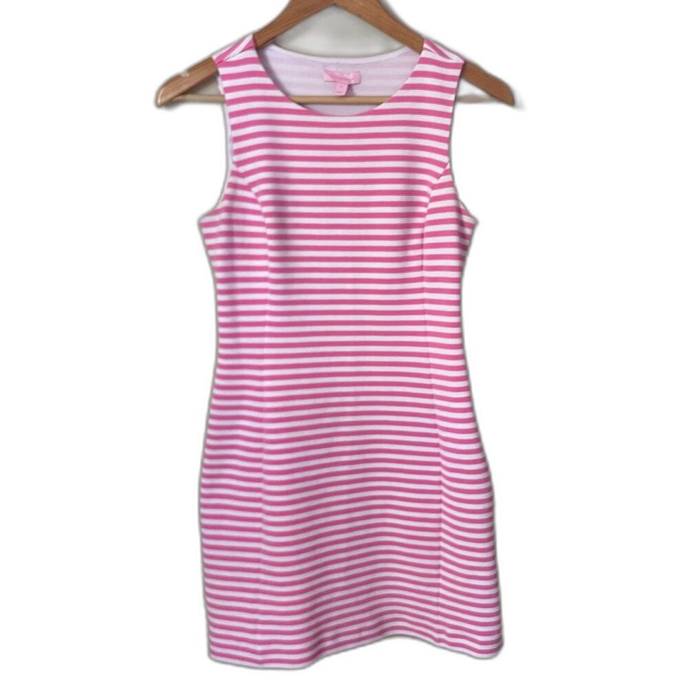 Lilly Pulitzer Whiting Hotty Pink Ottoman Stripe Cut Out Jersey Shift Dress S
